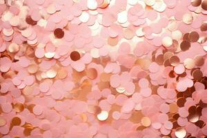 roze folie confetti. goud en roze kleur achtergrond. explosie van confetti. ai gegenereerd foto
