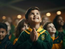 foto van emotioneel dynamisch houding Braziliaans kind in school- ai generatief