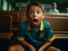 foto van emotioneel dynamisch houding Braziliaans kind in school- ai generatief