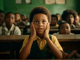 foto van emotioneel dynamisch houding Braziliaans kind in school- ai generatief