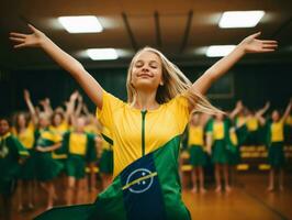 foto van emotioneel dynamisch houding Braziliaans kind in school- ai generatief