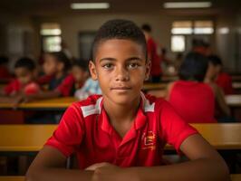 foto van emotioneel dynamisch houding Braziliaans kind in school- ai generatief