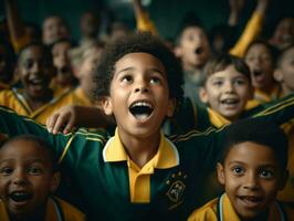 foto van emotioneel dynamisch houding Braziliaans kind in school- ai generatief