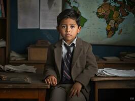 foto van emotioneel dynamisch houding Mexicaans kind in school- ai generatief