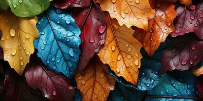 ai gegenereerd. ai generatief. helder kleuren herfst bladeren achtergrond decoratie. grafisch mockup natuur buitenshuis patroon textuur. grafisch kunst foto