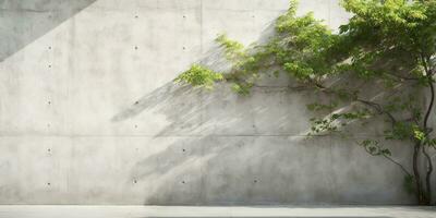 ai gegenereerd. ai generatief. beton steen rots muur met boom. gemakkelijk minimaal mockup muur tuin buitenshuis met fabriek. grafisch kunst foto