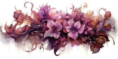 ai gegenereerd. ai generatief. mooi decoratief bloesem bloeien botanisch bloemen roze Purper bloemen waterverf Aan wit achtergrond canvas. grafisch kunst foto