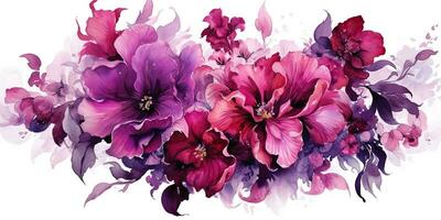 ai gegenereerd. ai generatief. mooi decoratief bloesem bloeien botanisch bloemen roze Purper bloemen waterverf Aan wit achtergrond canvas. grafisch kunst foto