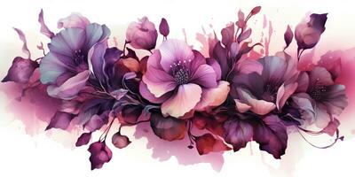 ai gegenereerd. ai generatief. mooi decoratief bloesem bloeien botanisch bloemen roze Purper bloemen waterverf Aan wit achtergrond canvas. grafisch kunst foto