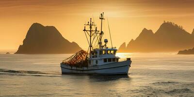 ai gegenereerd. ai generatief. nautische marinier marine zeegezicht zee oceaan landschap visvangst krab boot schip. avontuur reizen onderzoeken zeil vangen Verzenden. grafisch kunst foto