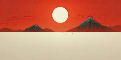 ai gegenereerd. ai generatief. Japans Aziatisch minimalistisch landschap achtergrond. natuur buitenshuis zon berg zonsondergang zonsopkomst vakantie avontuur visie. grafisch kunst foto