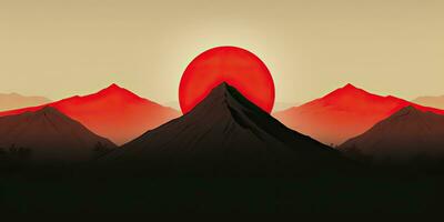 ai gegenereerd. ai generatief. Japans Aziatisch minimalistisch landschap achtergrond. natuur buitenshuis zon berg zonsondergang zonsopkomst vakantie avontuur visie. grafisch kunst foto