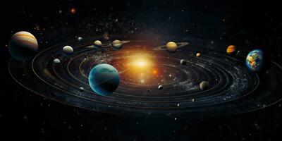 ai gegenereerd. ai generatief. zonne- systeem universum heelal ruimte planeten poster achtergrond decoratie. grafisch kunst foto