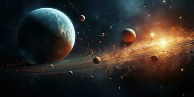 ai gegenereerd. ai generatief. zonne- systeem universum heelal ruimte planeten poster achtergrond decoratie. grafisch kunst foto