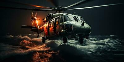 ai gegenereerd. ai generatief. marine nautische marinier militair helikopter transsport redden veilig leven kust bewaker. grafisch kunst foto