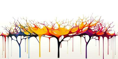 ai gegenereerd. ai generatief. waterverf olie verf tekening schetsen kunst canvas van kleur helder boom. Woud natuur decoratie poster achtergrond. grafisch kunst foto