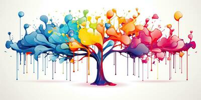 ai gegenereerd. ai generatief. waterverf olie verf tekening schetsen kunst canvas van kleur helder boom. Woud natuur decoratie poster achtergrond. grafisch kunst foto