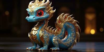 ai gegenereerd. ai generatief. Aziatisch Chinese weinig schattig draak figuur speelgoed- spel. symbool van cultuur nieuw jaar macht vakantie. grafisch kunst foto