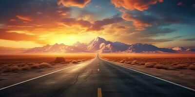 ai gegenereerd. ai generatief. Verenigde staten Verenigde Staten van Amerika Amerika Nevada Californië Arizona woestijn snelweg weg reis reizen wild vakantie avontuur door auto. grafisch kunst foto