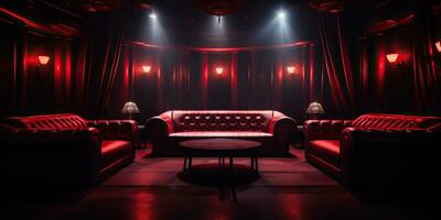 ai gegenereerd. ai generatief. rood binnen- interieur nacht club vip luxe ontwerp decoratie. een deel drinken bar restaurant nacht club nacht lifestyle.grafisch kunst foto