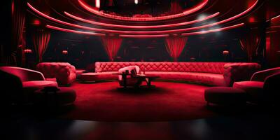 ai gegenereerd. ai generatief. rood binnen- interieur nacht club vip luxe ontwerp decoratie. een deel drinken bar restaurant nacht club nacht lifestyle.grafisch kunst foto