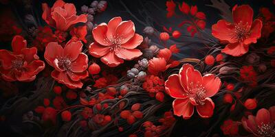 ai gegenereerd. ai generatief. Aziatisch Chinese bloemen fabriek bloem patroon. traditioneel cultuur wijnoogst retro klassiek abstract achtergrond decoratie. grafisch kunst foto