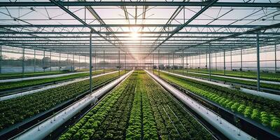 ai gegenereerd. ai generatief. kas boerderij oogst groen huis fabriek bloemen vloeiende industrie. grafisch kunst foto