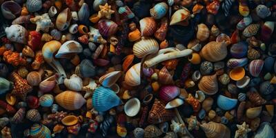 ai gegenereerd. ai generatief. nautische marinier onderwater- zee oceaan zand vakantie schelp ster achtergrond patroon decoratie bespotten omhoog. grafisch kunst foto