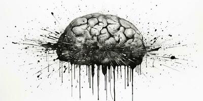 ai gegenereerd. ai generatief. menselijk hersenen geest orgaan inkt schetsen graffiti straat muur kunst. grafisch kunst foto