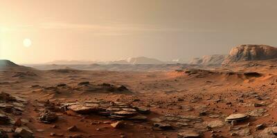 ai gegenereerd. ai generatief. Mars planeet heelal oppervlakte landschap woestijn berg buitenshuis landschap. grafisch kunst foto