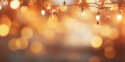Kerstmis slinger bokeh lichten over- achtergrond. minimalistische vakantie verlichting. ai gegenereerd foto