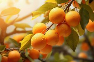 rijp sinaasappels hangende van een klein oranje boom. mandarijnen Aan een boom in een tuin. generatief ai foto