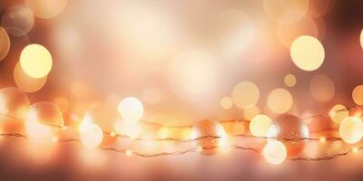 Kerstmis slinger bokeh lichten over- achtergrond. minimalistische vakantie verlichting. ai gegenereerd foto