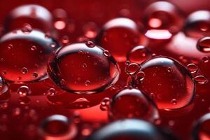 ai generatief ir bubbels in de water Aan een rood achtergrond borrelen rood drinken reflectie van de licht abstract reflectie achtergrond macro foto