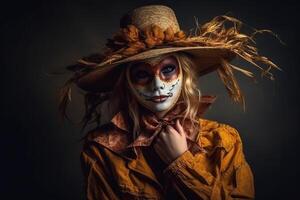 mooi vrouw vervelend halloween kostuum gemaakt met generatief ai foto