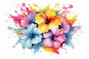 waterverf hibiscus bloemen schilderij kunst. ai generatief foto