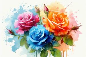 waterverf roos bloemen schilderij kunst. ai generatief foto