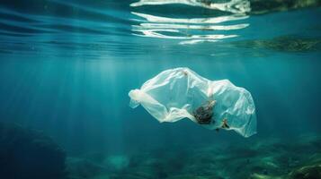 hou op oceaan plastic verontreiniging concept, milieu probleem plastic en microplastic Aan de water. generatief ai foto