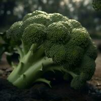 broccoli in de tuin. dichtbij omhoog. selectief focus. foto