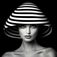 mooi vrouw in een zwart en wit foto, in de stijl van mode vormen foto