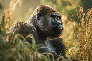 gorilla in natuur, nationaal geografie, breed leven dieren. ai gegenereerd. foto