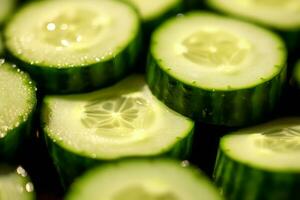 detailopname top visie van ingrediënten komkommer, Japans voedsel. ai gegenereerd. foto