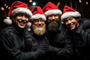 team van Politie officieren analisten Aan Kerstmis foto in de kerstman hoed