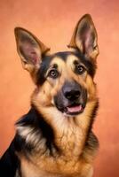 heel schattig Duitse herder in natuur, nationaal geografie, breed leven dieren. ai gegenereerd. foto