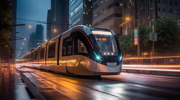 tram van een mooi vervoer met futuristische ontwerp. ai gegenereerd. foto