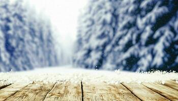 ai gegenereerd, Kerstmis achtergrond met Kerstmis boom, haard en vallend sneeuw. wazig achtergrond foto