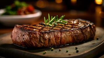 de nieuw york strip steak heeft heerlijk voedsel. ai gegenereerd. foto