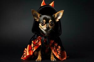 een chihuahua hond vervelend een halloween kostuum foto