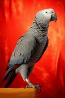 heel schattig Afrikaanse grijs papegaai in natuur, nationaal geografie, breed leven dieren. ai gegenereerd. foto