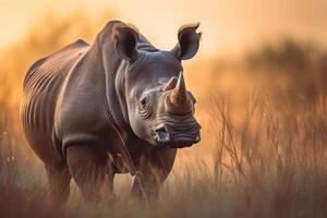 neushoorn in natuur, nationaal geografie, breed leven dieren. ai gegenereerd. foto